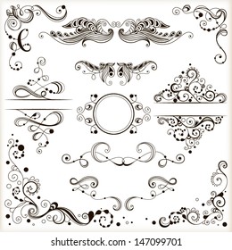 Collection vintage elements, set of vignettes and border elements