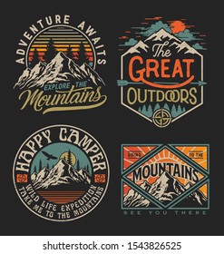 Collection of vintage explorer, wilderness, adventure, camping emblem graphics 