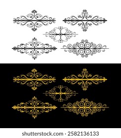 Collection of vintage floral borders on white background