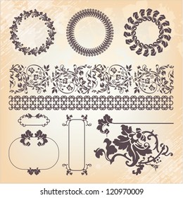 collection of vintage floral pattern design elements