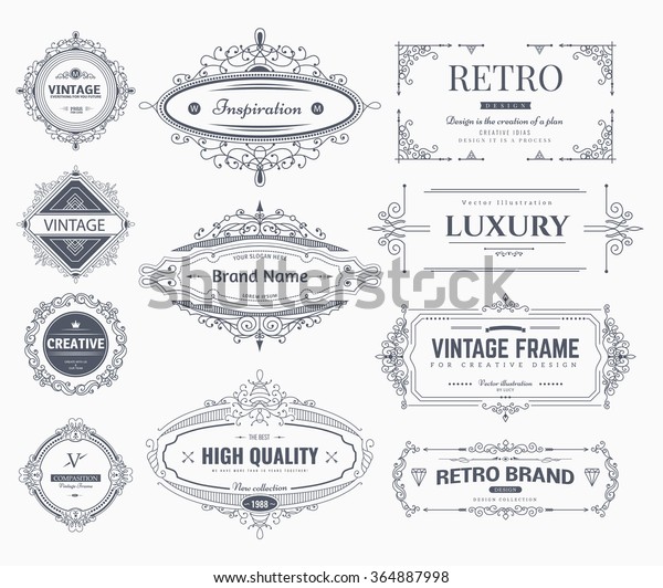 Collection of vintage flourishes\
calligraphic ornaments and frames. Retro style of design elements,\
decorations for postcard, banners, logos. Vector\
template