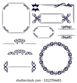 Collection of vintage frame in any shape, Set of old border for decoration, Line drawing with black color and simple floral element 