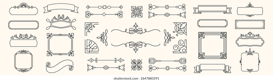 Coleção de quadros vintage e bordas. Desenhos elegantes vintage com bordas complexas. Perfeito para projetos com tema vintage e estilos de quadro clássicos. Conjunto de vetores ornamentais.
