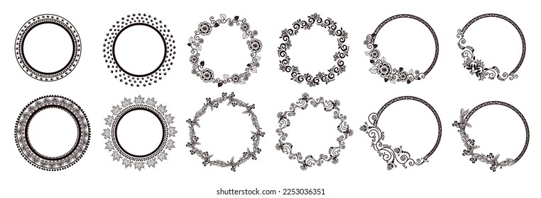 Collection of vintage frames with empty space for text. Openwork frames for decorating cards, menus, invitations. Vector set of decorative backgrounds.