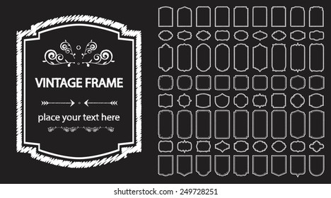 Collection of vintage frames for invitations, restaurant menus, postcards. The frame is painted with chalk.