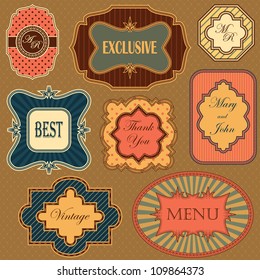 Collection of vintage frames and labels in retro style