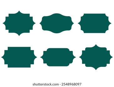 Coleção de quadros verdes vintage combinados em fundo branco, coleção vetorial de janelas em forma de estilo islâmico oriental, armações árabes, arquitetura muçulmana portal geométrico portão.