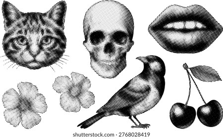 Collection vintage halftone illustrations