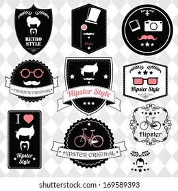 Collection of vintage hipster badges, labels and stamps, vector illustration