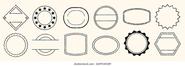 Collection of vintage label designs. Labels with various shapes, vintage style. Perfect for vintage projects, label designs, and retro themes. Black stamps, vector set.