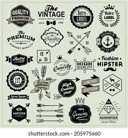 Collection of vintage labels, arrows, ribbons, symbols and design elements
