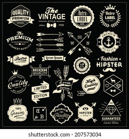 Collection of vintage labels, arrows, ribbons, symbols and design elements