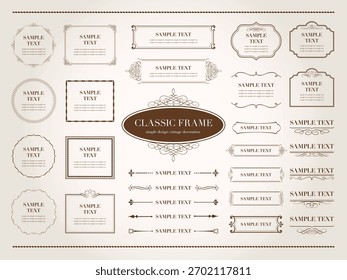 Coleção de etiquetas vintage com quadros decorativos. Quadros antigos, bordas, rótulos, divisores. Ilustrações de vetor retroativas. Elementos de design para convites. 
Etiquetas de design ornamentadas e de luxo.