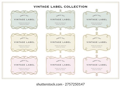 Colección de etiquetas vintage con marcos decorativos. Marcos, bordes, rótulos, divisores de Antiguas. Ilustraciones vectoriales retro. Elementos de diseño para el diseño de paquetes e invitaciones. Etiqueta de diseño clásico y europeo.