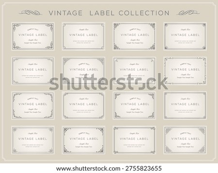 Collection of vintage labels with decorative frames. Vintage frames, borders, labels, dividers. Retro vector illustrations. Design elements for packaging design and invitations. Ornate and luxury design tags.