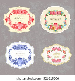 collection of vintage labels with flowers 