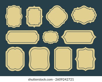 Collection of vintage labels and frames in various shapes and designs