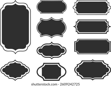 Collection of vintage labels and frames in various shapes and designs