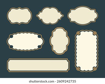 Collection of vintage labels and frames in various shapes and designs