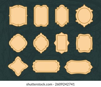 Collection of vintage labels and frames in various shapes and designs
