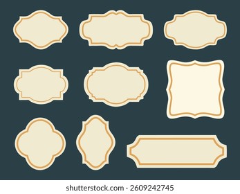 Collection of vintage labels and frames in various shapes and designs