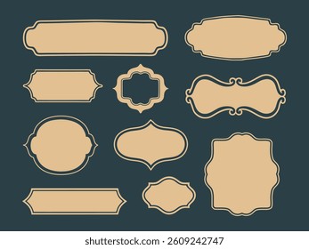 Collection of vintage labels and frames in various shapes and designs