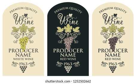 collection of vintage labels for wine bottles with grapes