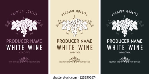 collection of vintage labels for wine bottles with grapes