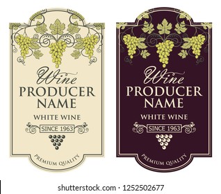 collection of vintage labels for wine bottles with grapes