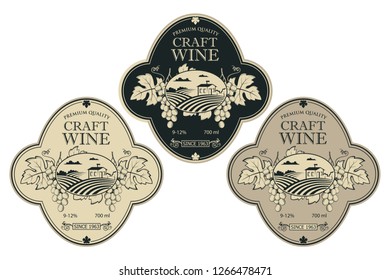 collection of vintage labels for wine bottles with grapes