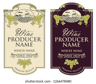 collection of vintage labels for wine bottles with grapes