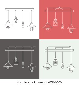 Collection of vintage Lamps, Fixtures.Template for design Business Cover, Invitations, Brochure, Signs, Logos, Elements, Labels, Catalog  and Other Design Elements.Vector illustration. Isolated 