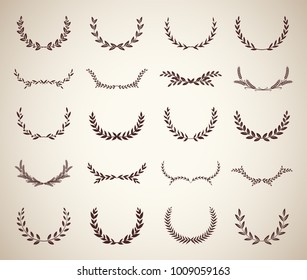 Collection of vintage laurel wreaths. Can be used as design elements in heraldry on an award certificate, manuscript and to symbolise victory illustration in silhouette