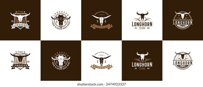 collection of vintage logos of texas longhorn ranch, western country, logo design illustration.