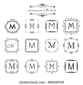 Collection of vintage monogram. Logo templates, vintage vector black frames for menu card, invitation label, Restaurant, Cafe, Hotel