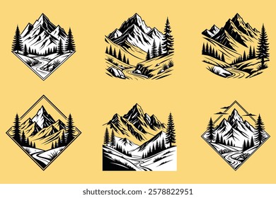 Collection of Vintage Mountain Landscape Designs