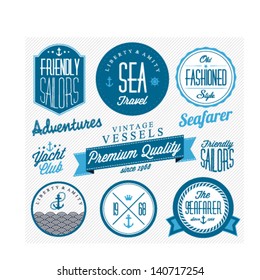 Collection of Vintage Nautical Badges and Labels in Retro Style