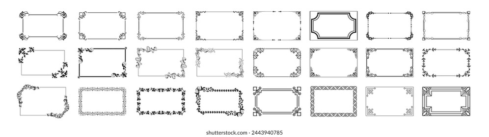 Collection of vintage ornament frame illustration. Retro ornamental frame, vintage rectangle ornaments and ornate border. Decorative wedding frames