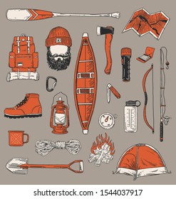 Collection of vintage outdoor camping and recreation elements