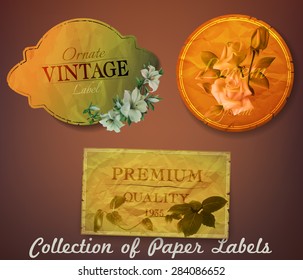 Collection of vintage paper labels with flowers