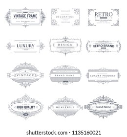 Collection of vintage patterns. Flourishes calligraphic ornaments and frames. Retro style of design elements, postcard, banners, logos. Vector templates.