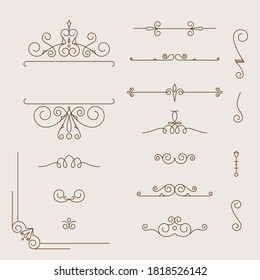 Collection of vintage patterns. Flourishes calligraphic ornaments and frames. Retro style of design elements, postcard, banners, logos. Vector template