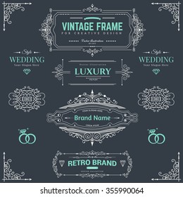  Collection of vintage patterns. Flourishes calligraphic ornaments and frames. Retro style of design elements, postcard, banners, logos. Vector template