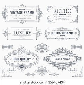 Collection Of Vintage Patterns. Flourishes Calligraphic Ornaments And Frames. Retro Style Of Design Elements, Postcard, Banners, Logos. Vector Template