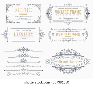  Collection of vintage patterns. Flourishes calligraphic ornaments and frames. Retro style of design elements, postcard, banners, logos. Vector template