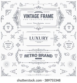 Collection of vintage patterns. Flourishes calligraphic ornaments and frames. Retro style of design elements, postcard, banners, logos. Vector template