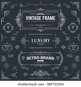 Collection of vintage patterns. Flourishes calligraphic ornaments and frames. Retro style of design elements, postcard, banners, logos. Vector template