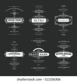 Coleção de padrões vintage. Floresce ornamentos caligráficos e quadros. Estilo retrô de elementos de design, cartão postal, banners, logotipos. Modelo de vetor