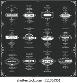 Collection of vintage patterns. Flourishes calligraphic ornaments and frames. Retro style of design elements, postcard, banners, logos. Vector template
