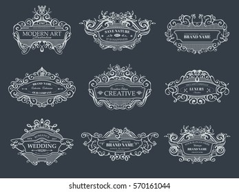 Collection of vintage patterns. Flourishes calligraphic ornaments and frames. Retro style of design elements, postcard, banners, logos. Vector template patterns